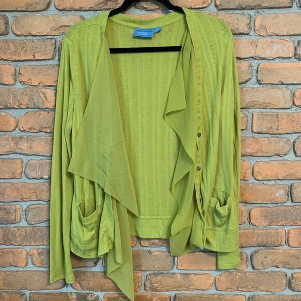 SimplyVera Vera Wang Women's Ribbed Button Front Chiffon Cardigan -‎ Size L